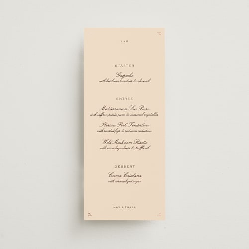 This is a coco menu cards with foil pressed by Ani Somi called sweet fancy printing on signature in 4x9