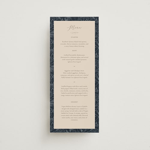This is a sky menu cards with standard by Sabrin Deirani called magnolias printing on signature in 4x9