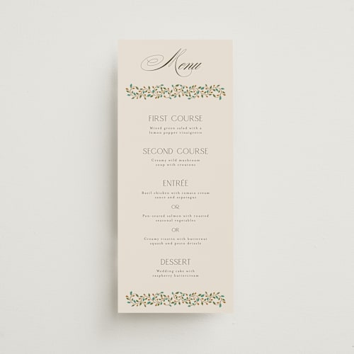This is a autumn menu cards with standard by Ashlee Townsend called juliet printing on signature in 4x9