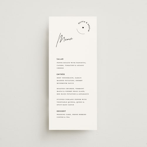 This is a cloud menu cards with standard by Pixel and Hank called merge printing on signature in 4x9