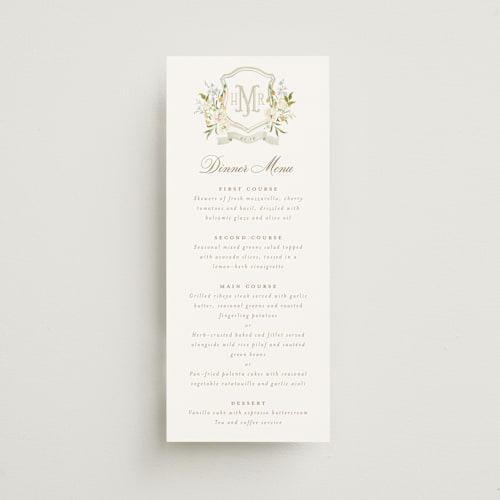 This is a chiffon menu cards with standard by Everett Paper Goods called avalon printing on signature in 4x9