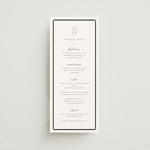 This is a salt menu cards with standard by Amy Kross called stripe bevel printing on signature in 4x9