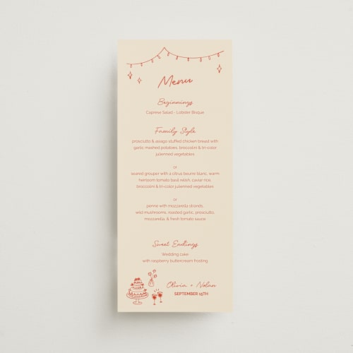 This is a sangria spark menu cards with standard by Zove Ahhh called party on! printing on signature in 4x9