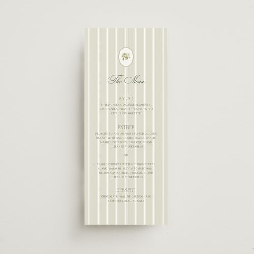 This is a petal menu cards with standard by Lisa Joanna Harrison called summer fields printing on signature in 4x9