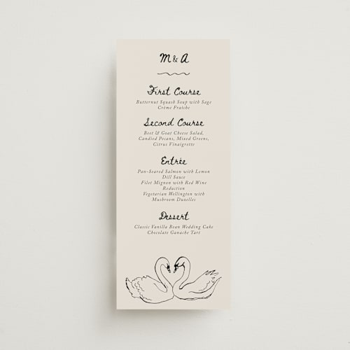 This is a lace menu cards with standard by Cass Loh called simple monogram printing on signature in 4x9