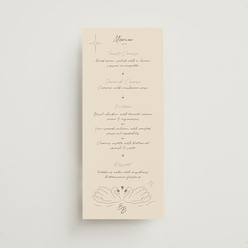 This is a buttercream menu cards with standard by Helena Vitto called the swan printing on signature in 4x9