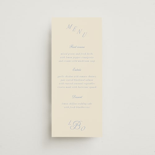 This is a ocean menu cards with standard by Baumbirdy called luxe printing on signature in 4x9