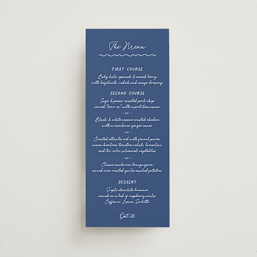 This is a santorini menu cards with standard by chocomocacino called strazzate printing on signature in 4x9