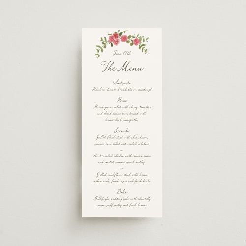 This is a azalea menu cards with standard by Everett Paper Goods called villa printing on signature in 4x9