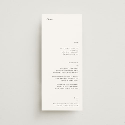 This is a ink menu cards with standard by Blustery August called tuscany printing on signature in 4x9