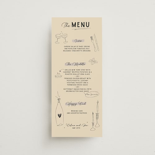 This is a linen menu cards with standard by Helena Vitto called modern fairy tale printing on signature in 4x9