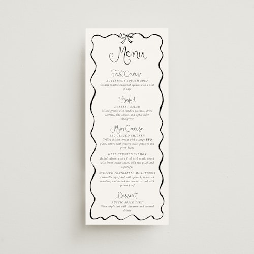 This is a tuxedo menu cards with standard by Cass Loh called quirky fun printing on signature in 4x9