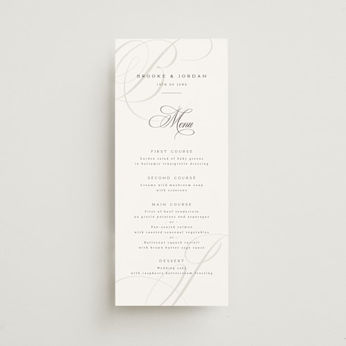 This is a tuxedo menu cards with standard by Orasie called side by side printing on signature in 4x9