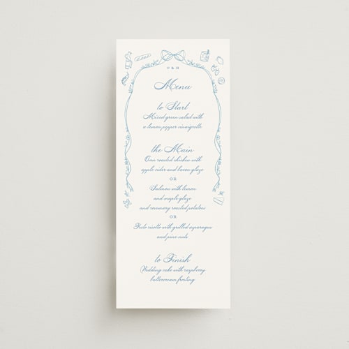 This is a capri menu cards with standard by Creo Study called royalty printing on signature in 4x9