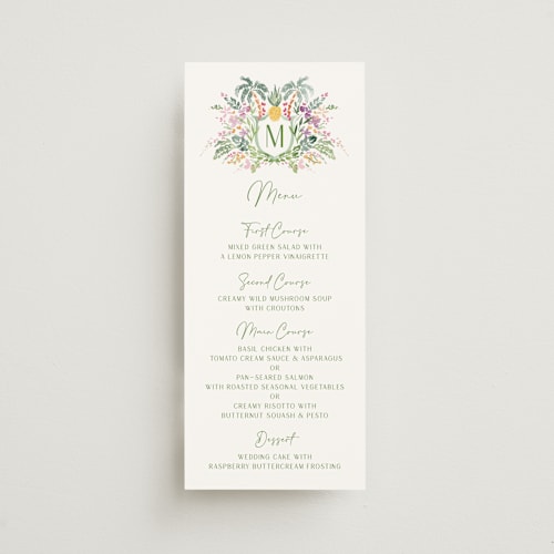 This is a jungle menu cards with standard by Petra Kern called tropical dreams printing on signature in 4x9
