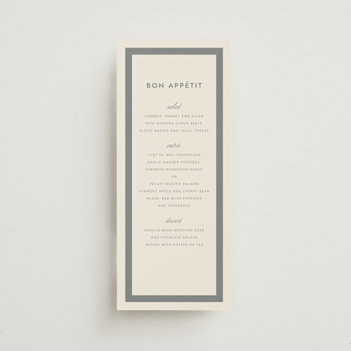 This is a oyster menu cards with standard by Megan Davis called montauk printing on signature in 4x9