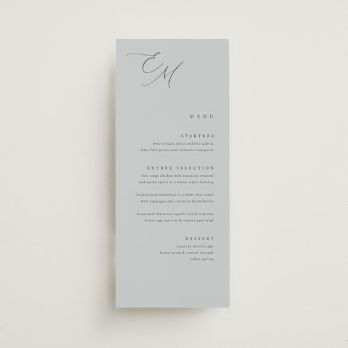 This is a sky menu cards with standard by Kelly Schmidt called corner printing on signature in 4x9