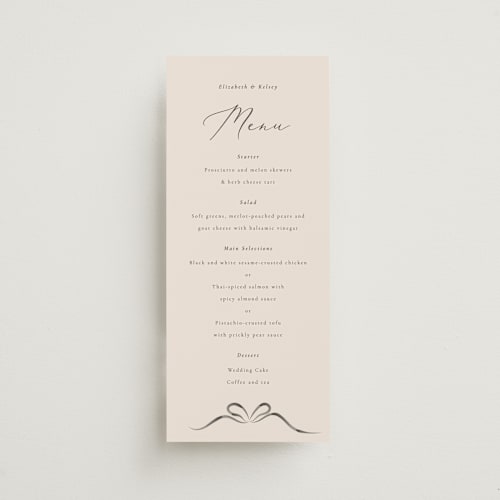 This is a tuxedo menu cards with standard by Corinne Malesic called bow printing on signature in 4x9