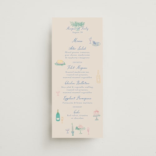 This is a pastel menu cards with standard by Elly called dining printing on signature in 4x9