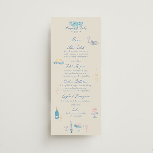 This is a sunrise menu cards with standard by Elly called dining printing on signature in 4x9