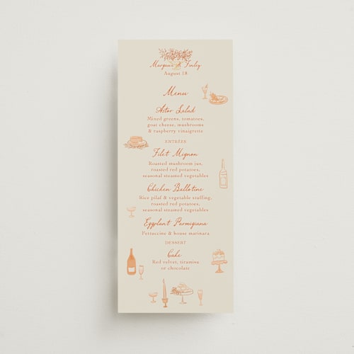 This is a sunset menu cards with standard by Elly called dining printing on signature in 4x9