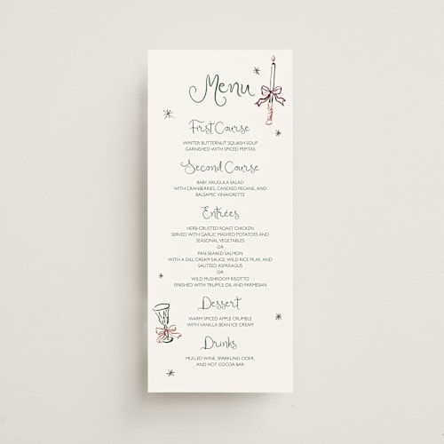 This is a enchanted holiday menu cards with standard by Cass Loh called holidays ink doodles printing on signature in 4x9