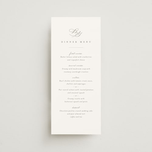 This is a cotton menu cards with standard by Amy Kross called overlapping printing on signature in 4x9