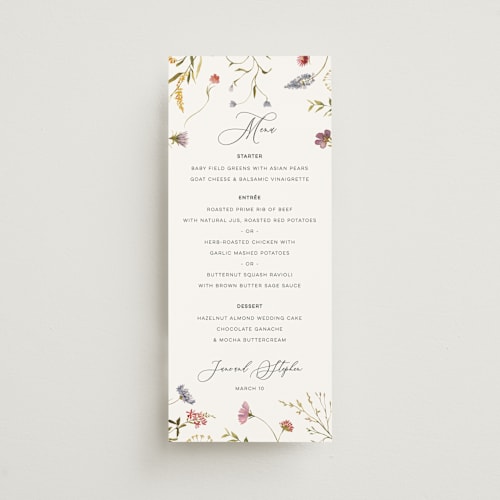 This is a sherbert menu cards with standard by Erin Hodges called untied printing on signature in 4x9