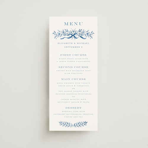 This is a cobalt menu cards with standard by Petra Kern called royal printing on signature in 4x9