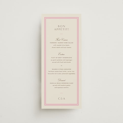 This is a fragola menu cards with standard by Megan Davis called bocce printing on signature in standard