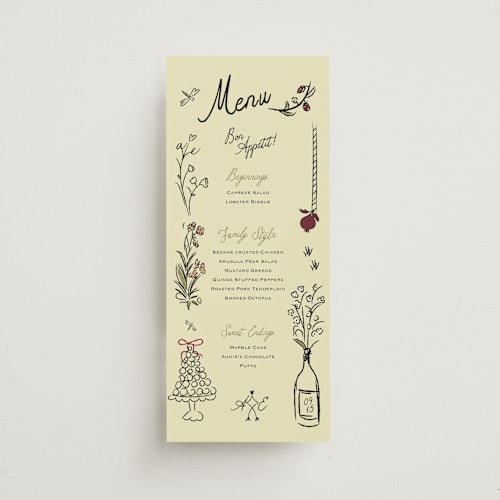 This is a oat menu cards with standard by Helena Vitto called love rests in a garden printing on signature in 4x9