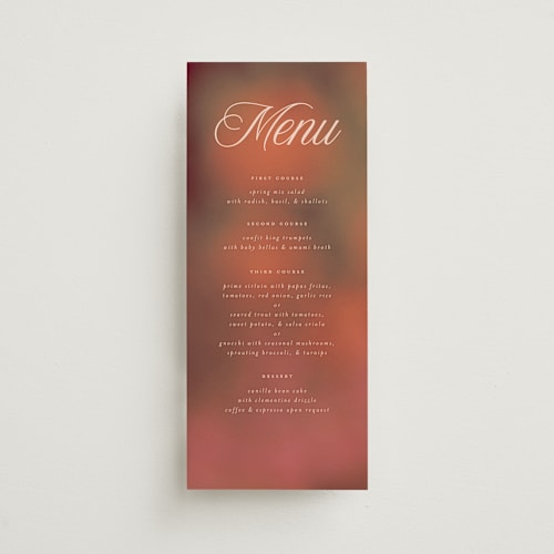 This is a poppy menu cards with standard by Morgan Kendall called bloom printing on signature in 4x9