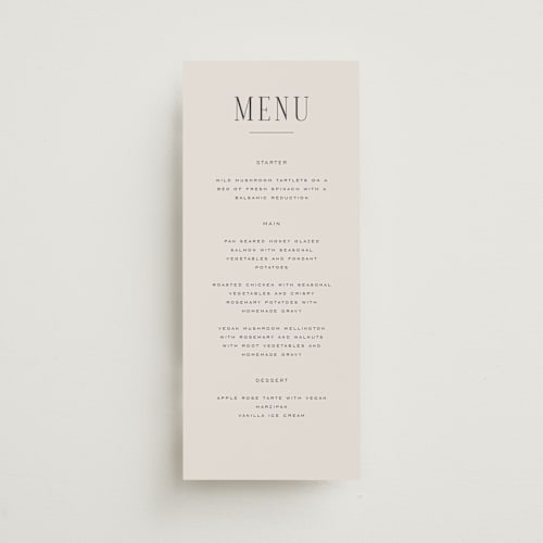 This is a sandstone menu cards with standard by Nicole Walsh called close-up printing on signature in 4x9