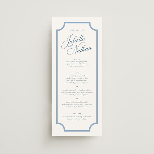 This is a bluebell menu cards with standard by Jessica Williams called marenza printing on signature in 4x9
