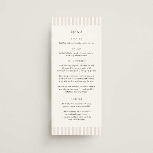 This is a latte menu cards with standard by First Rodeo Design called classic stripe printing on signature in 4x9