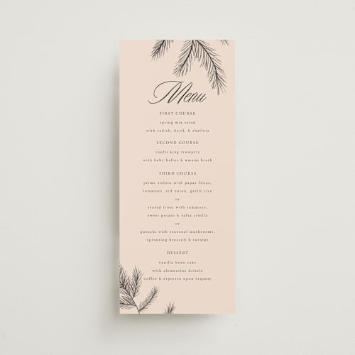 This is a almond menu cards with standard by Morgan Kendall called arboretum printing on signature in 4x9