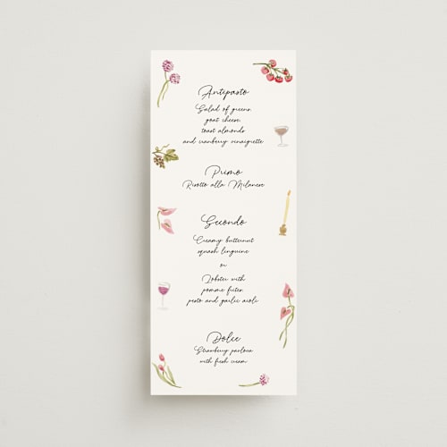 This is a deep blush menu cards with standard by Pati Cascino called barolo printing on signature in 4x9