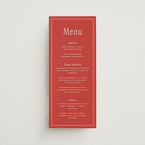 This is a cherry menu cards with standard by Ellen Schlegelmilch called cherry printing on signature in 4x9