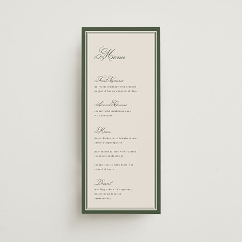 This is a evergreen menu cards with standard by Kelly Watkins called emerson printing on signature in 4x9