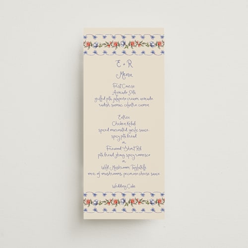 This is a sea menu cards with standard by Chris Griffith called artisan wedding printing on signature in 4x9