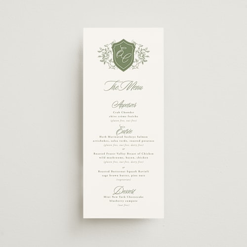 This is a forest menu cards with standard by Sherley Ferreira called vintage garden printing on signature in 4x9