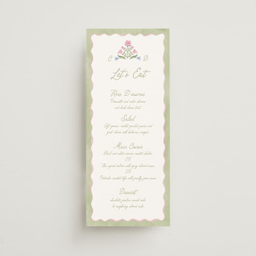 This is a garden menu cards with standard by Creo Study called folk garden printing on signature in 4x9