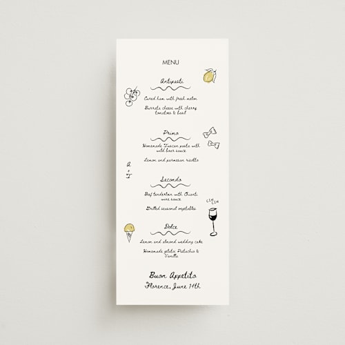 This is a nero menu cards with standard by Helena Vitto called amore mio printing on signature in 4x9