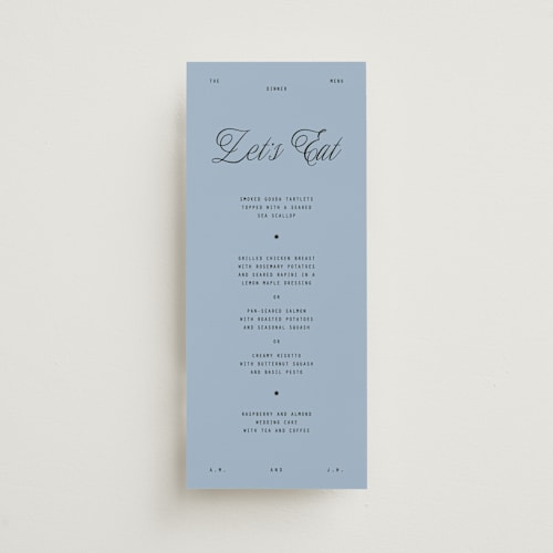 This is a sky menu cards with standard by Blustery August called cheers printing on signature in 4x9
