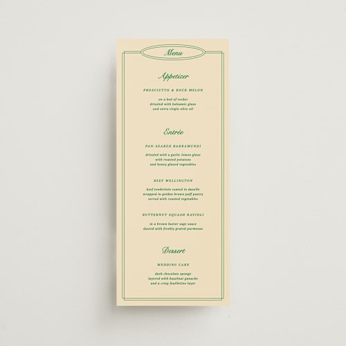This is a turf menu cards with standard by Natalie Rae called the oval printing on signature in 4x9