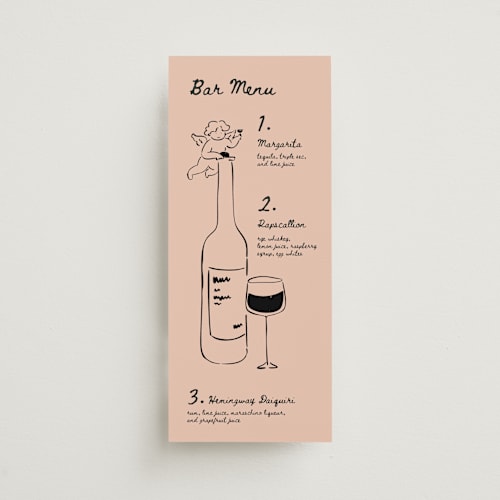 This is a peach menu cards with standard by Zove Ahhh called special guest printing on signature in 4x9