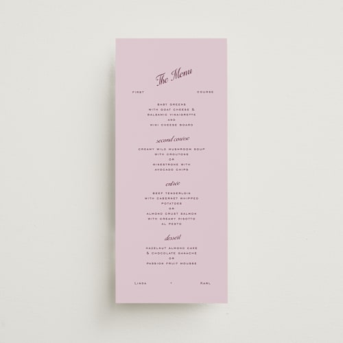 This is a merlot menu cards with standard by Tamara Hilje called both printing on signature in 4x9