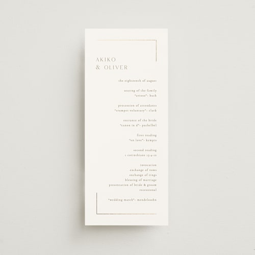 This is a quartz unique wedding programs with foil pressed by Kristie Kern called the gallery printing on signature in 4x9