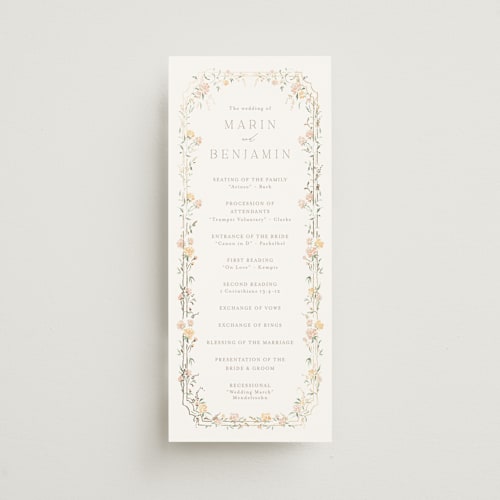 This is a golden summer unique wedding programs with foil pressed by Erin L. Wilson called victorian trellis printing on signature in standard