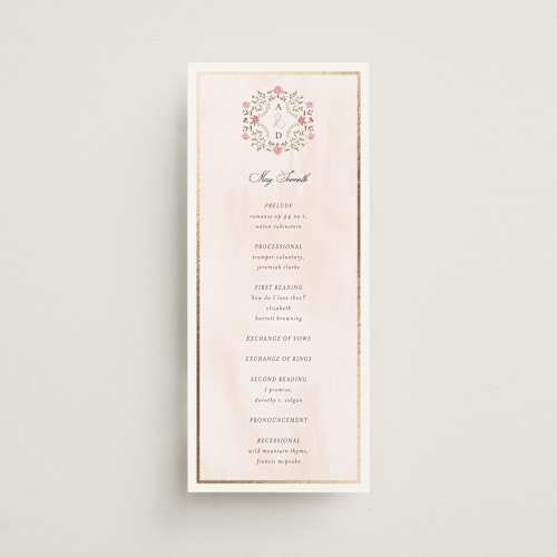 This is a peony unique wedding programs with foil pressed by Susan Moyal called embrace printing on signature in standard